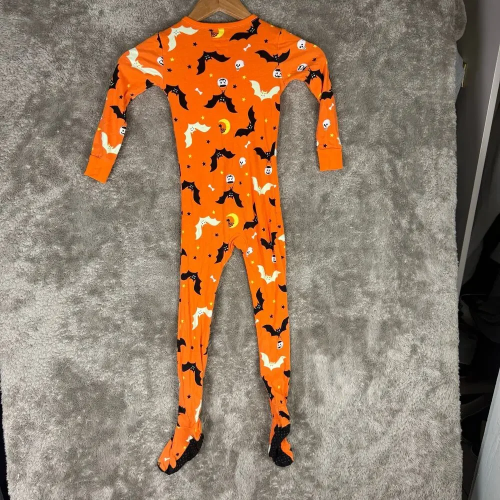 Old Navy Halloween Zippy PJs Cotton Sleeper Pajamas Boy Girl 5 5T Orange Bats